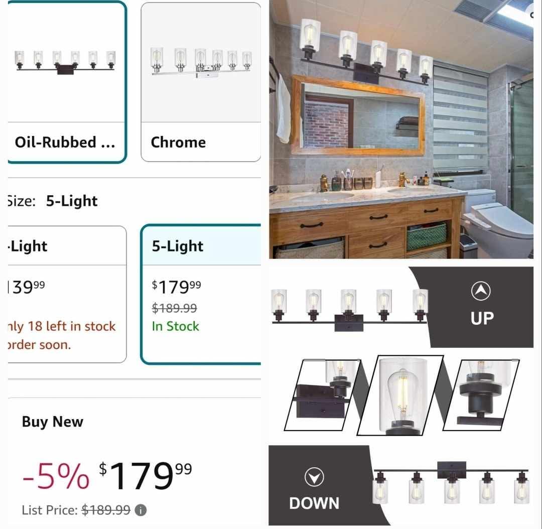 MELUCEE 5-Light Vanity Lights Bathroom Fixtures Oil Rubbed Bronze Finished - Image 2