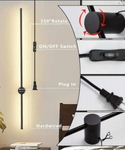 Alternative view of Set of 2, Plug in Wall Sconce with On/Off Switch, 3000K Warm Wall Light Wall Mounted Lamp, Black