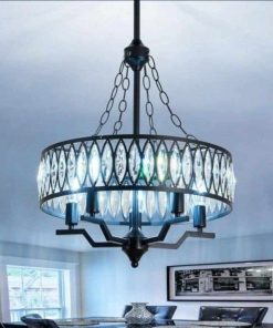 5-Light Crystal Chandelier Black Flush Mount Ceiling Farmhouse