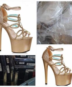 Alternative view of 7" Heel Platform With Rhinestones, Sexy Heels and Platforms, Pleaser Heels, Pleasure Heels, Dance Heels, Pole Dancer Heels, Stripper Heels, Gold, Shoe Size 8