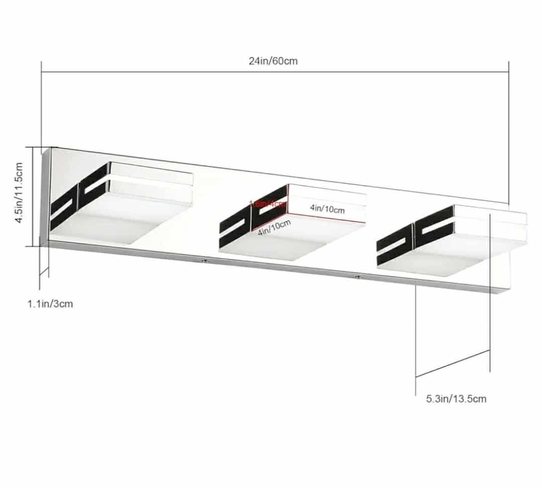 Modern Acrylic Bathroom Wall Lighting Fixtures Over Mirror, 3-Light, 24-Inch, Chrome, 100%-0% White - Image 14