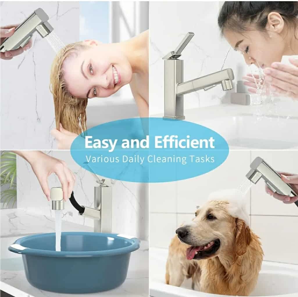 Pull Out Single Hole Bathroom Faucet, 3 Spray Mode Single Handle Bathroom Faucet One hole - Image 3