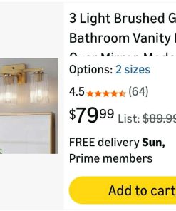 Alternative view of 3 Light Brushed Gold Bathroom Vanity Light Over Mirror, Modern Vanity Lighting