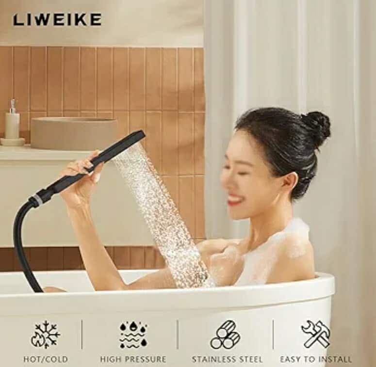 Black Roman Tub Faucet with Sprayer, Deck Mount Roman Bathtub Faucet Set with Hand Shower for 3 Holes - Image 11
