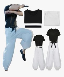 Anime Cosplay Costume Uniform Black Tops White Pants Suit Halloween Outfits Full, Medium