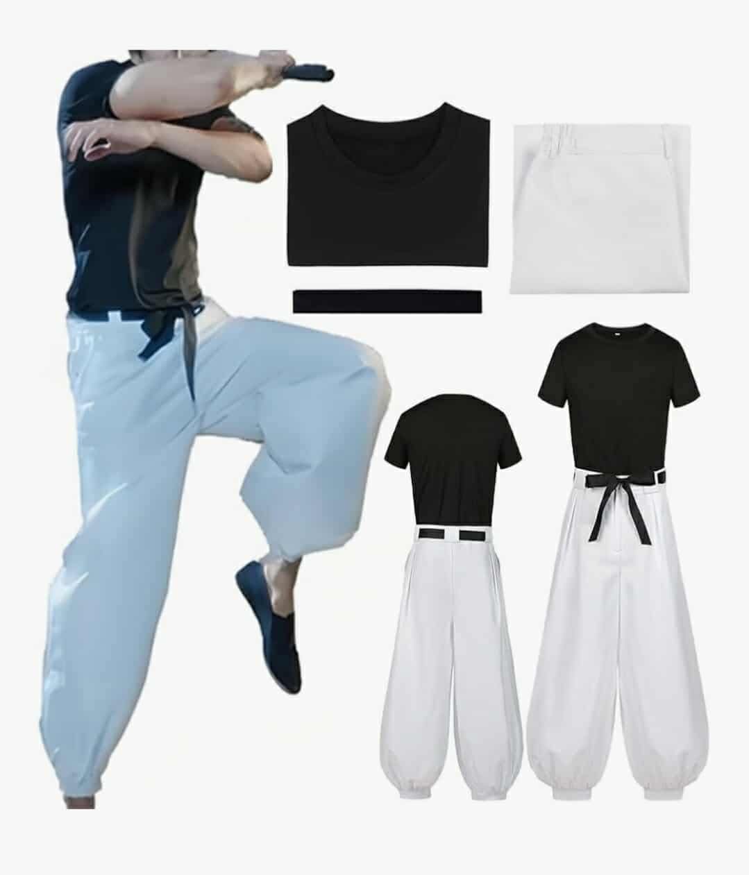 Anime Cosplay Costume Uniform Black Tops White Pants Suit Halloween Outfits Full, Medium