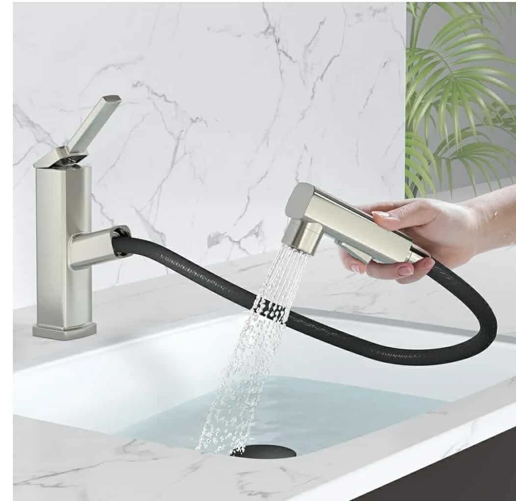 Pull Out Single Hole Bathroom Faucet, 3 Spray Mode Single Handle Bathroom Faucet One hole