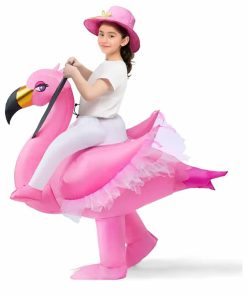 Pink Riding an Elegant Flamingo, Halloween Ride-on Flamingo Costumes, Funny Blow Up Inflatable Suit for Girls, (Pink, M)