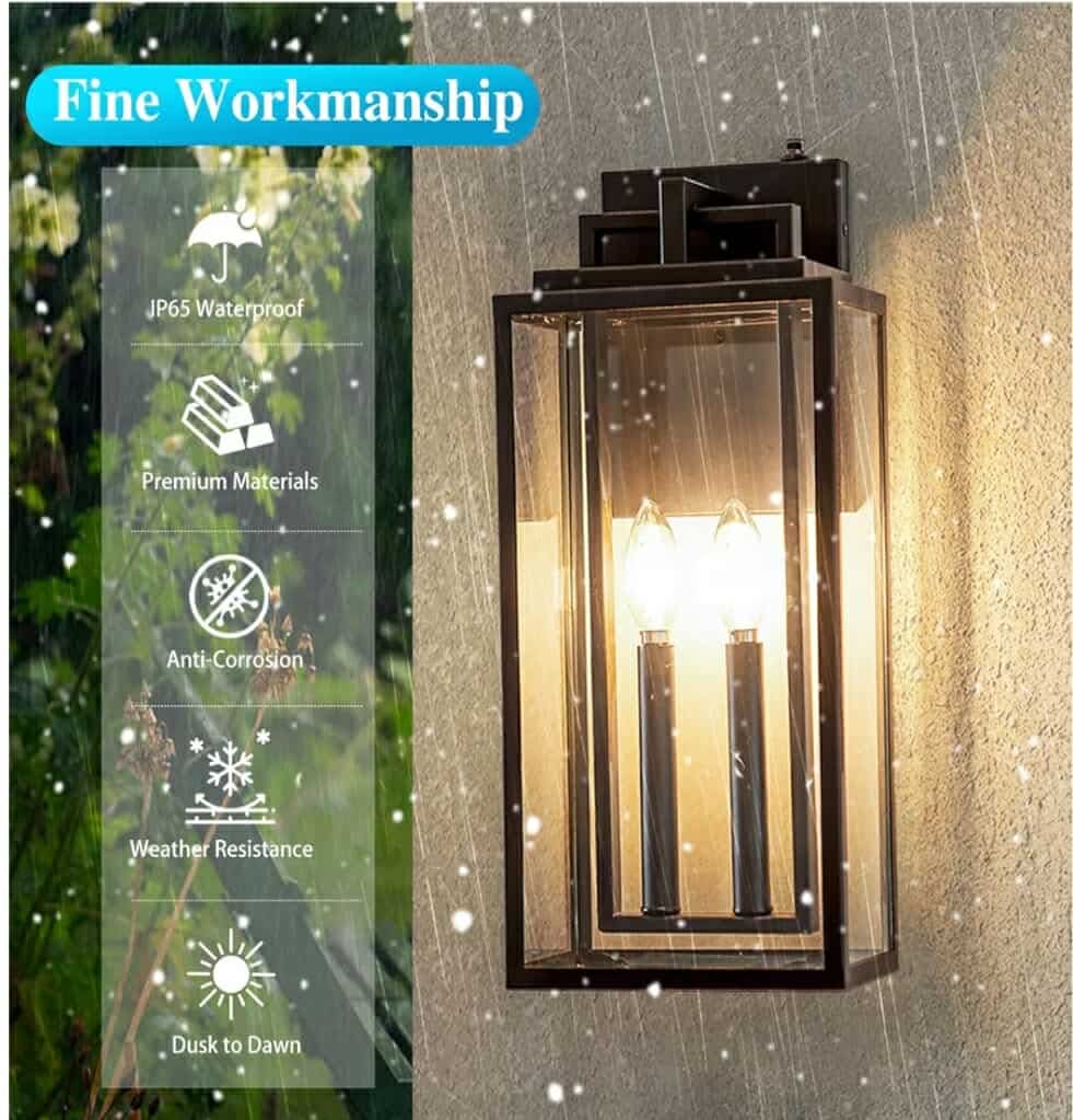Dusk to Dawn Outdoor Wall Sconce Waterproof Wall Lantern 2-Lights, 20" Large Outside Modern Wall Mount Light - Image 6