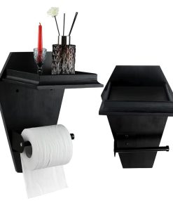 Coffin Toilet Paper Holder with Shelf - Goth Wooden Black Paper Roll Holder