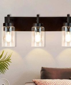 Wall Light Fixture, Vintage Bathroom Vanity Light with 3 Clear Glass Shade, 4
