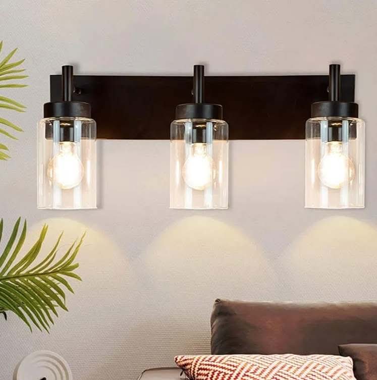 Wall Light Fixture, Vintage Bathroom Vanity Light with 3 Clear Glass Shade, 4