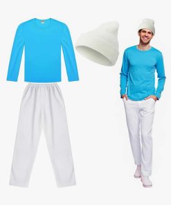 3 Pcs Adult Costume 80s 90s TV Show Character Cosplay Blue Outfit, Smurfs