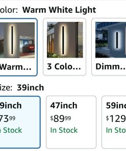 Alternative view of 39inch Exterior Wall Sconces, 3000K Warm White Light, Black Minimalist Style