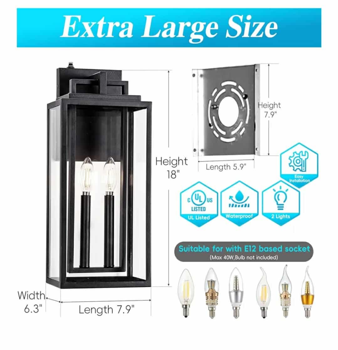Dusk to Dawn Outdoor Wall Sconce Waterproof Wall Lantern 2-Lights, 20" Large Outside Modern Wall Mount Light - Image 10