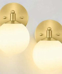 Frosted Wall Sconce Set of Two,Mid Century Brass Bathroom Sconce
