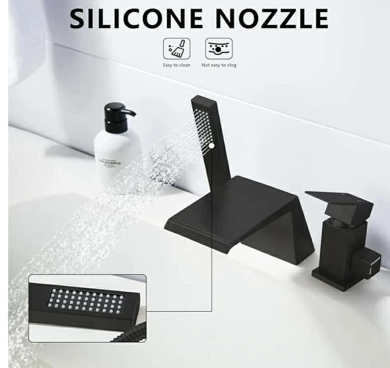 Black Roman Tub Faucet with Sprayer, Deck Mount Roman Bathtub Faucet Set with Hand Shower for 3 Holes - Image 10