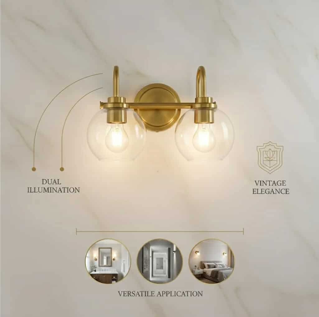 Gold Bathroom Light Fixtures 2 Light - Image 5