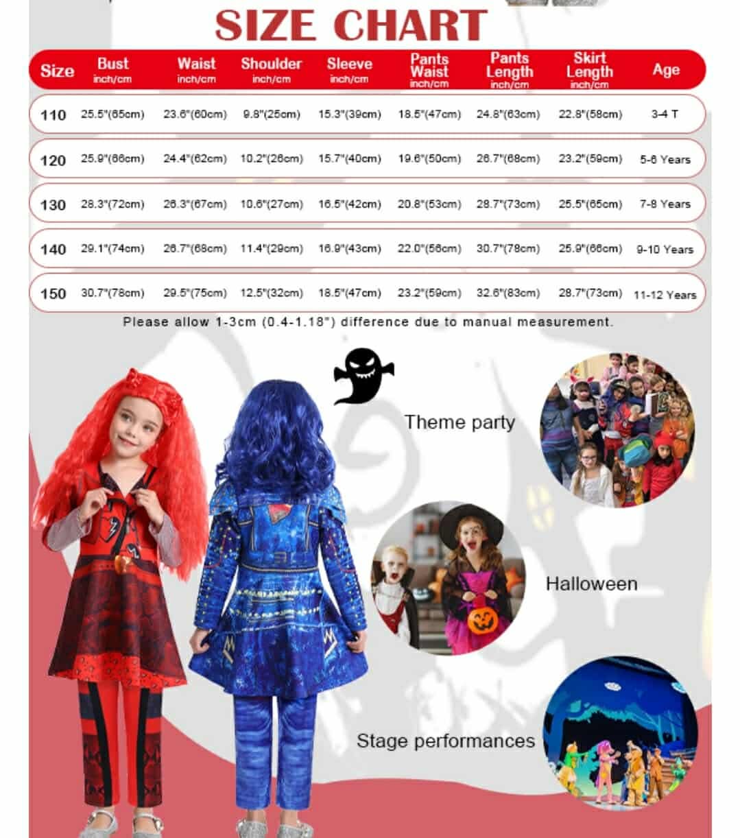 Disney Descendants Mal Costume Girls Zipper Jacket and Pants Costumes with Wig Princess Halloween Dress Up Outfits, 3T-4T - Image 3
