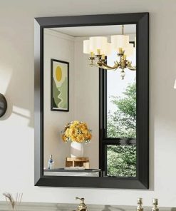 22x30 Inch Black Bathroom Mirror for Wall, Thick Metal Framed Rectangle Mirrors