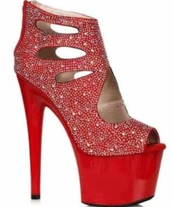 7" Heel Platform With Rhinestones, Sexy Heels and Platforms, Pleaser Heels, Pleasure Heels, Dance Heels, Pole Dancer Heels, Stripper Heels, Red, Size 9