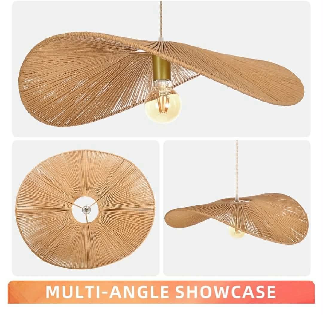 23.6" Modern Paper Chandelier Rattan Pendant Lighting Large Wicker Light Fixture - Image 12