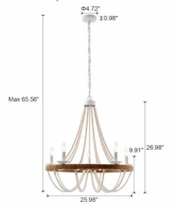 Alternative view of Wood Beaded Chandelier 5 Lights Boho Candle French Country Farmhouse Chandelier Bohemia, 26"