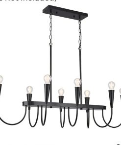 48 Inch Black Industrial Chandelier, 8-Light Linear Farmhouse Dining Room Ceiling Light