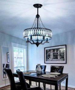 Alternative view of 5-Light Crystal Chandelier Black Flush Mount Ceiling Farmhouse
