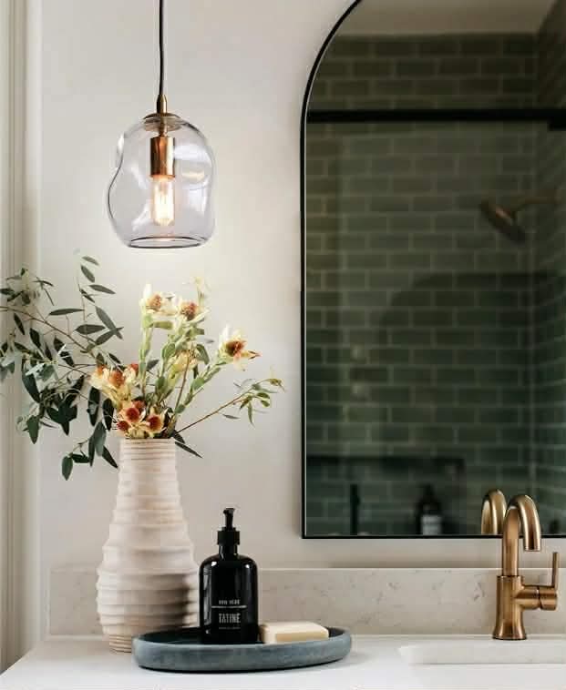CASAMOTION 8in Modern Glass Pendant Light Kitchen Island Brass Gold Organic Globe Hanging Industrial Contemporary Style - Image 6