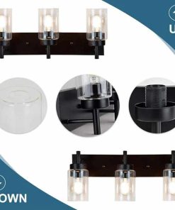 Alternative view of Wall Light Fixture, Vintage Bathroom Vanity Light with 3 Clear Glass Shade, 4